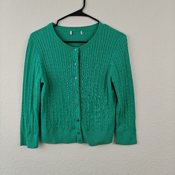 Lilly Pulitzer Cable Knit Kelly Green Palm Tree Button Down Cardigan Woman's S - Picture 1 of 14